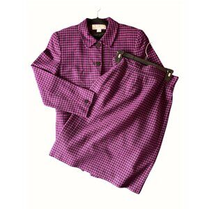 Rena Rowan for Saville Pink & Black Plaid Wool Blazer + Skirt Set